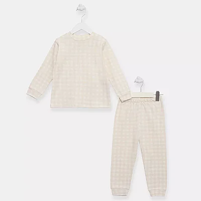 Ella Bonna Pijama Takımı Bej Ekose 