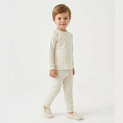 Ella Bonna Pijama Takımı Bej Ekose - 3