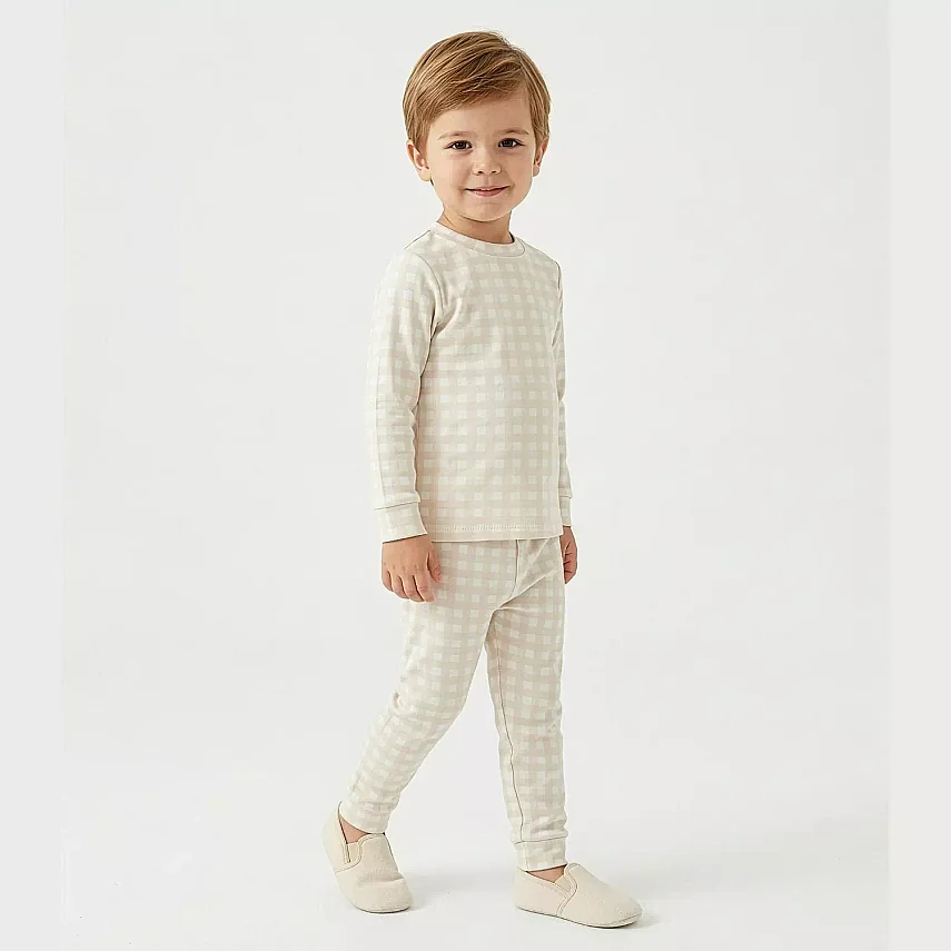 Ella Bonna Pijama Takımı Bej Ekose - 3