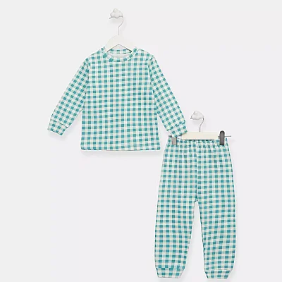 Ella Bonna Pijama Takımı Mavi Ekose 