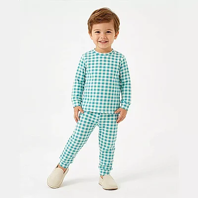 Ella Bonna Pijama Takımı Mavi Ekose - 2