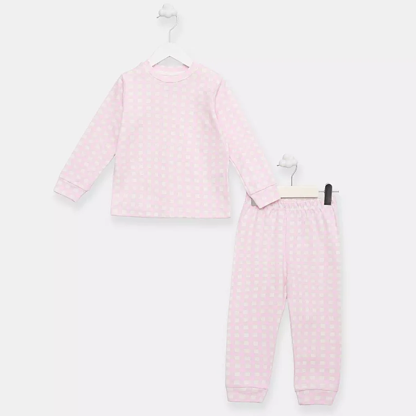 Ella Bonna Pijama Takımı Pembe Ekose - 1