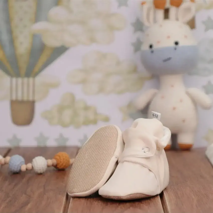 Ella Bonna Unisex Ev Botu Organik Pamuk Kaydırmaz Taban Basic Bej - 7