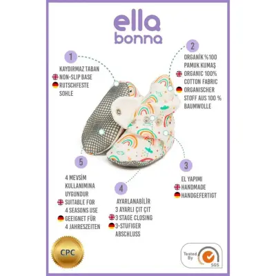 Ella Bonna Unisex Ev Botu Organik Pamuk Kaydırmaz Taban Gökkuşağı - 6