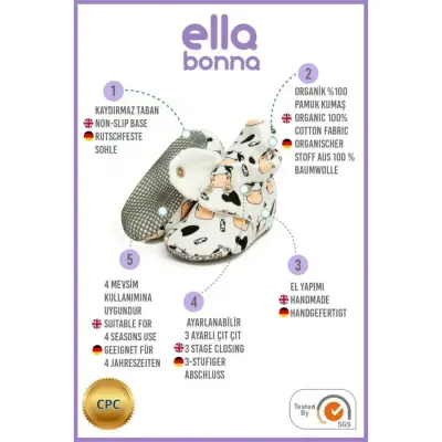 Ella Bonna Unisex Ev Botu Organik Pamuk Kaydırmaz Taban İnek - 3