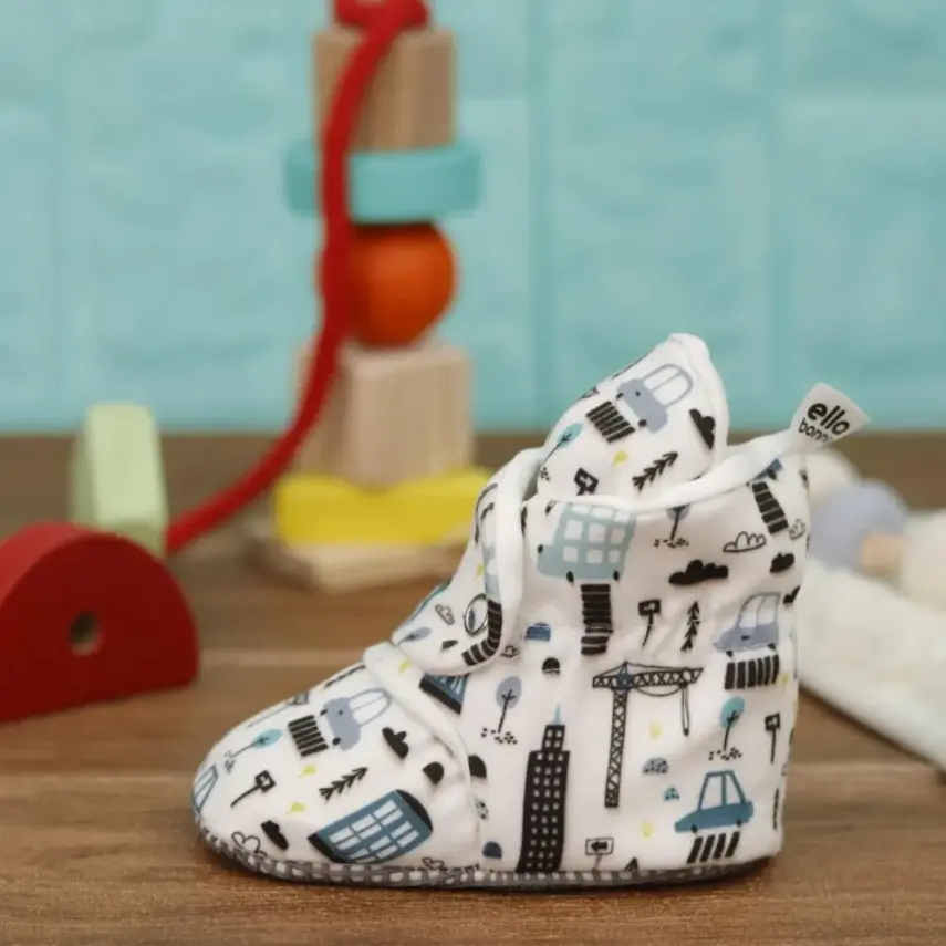 Ella Bonna Unisex Ev Botu Organik Pamuk Kaydırmaz Taban Şehir Hayatı - 7