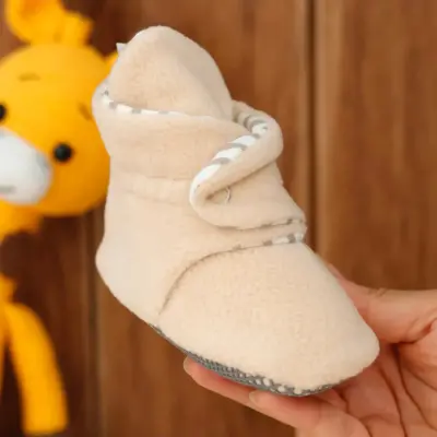 Ella Bonna Unisex Panduf Organik Pamuk Kaydırmaz Taban Bej - 6