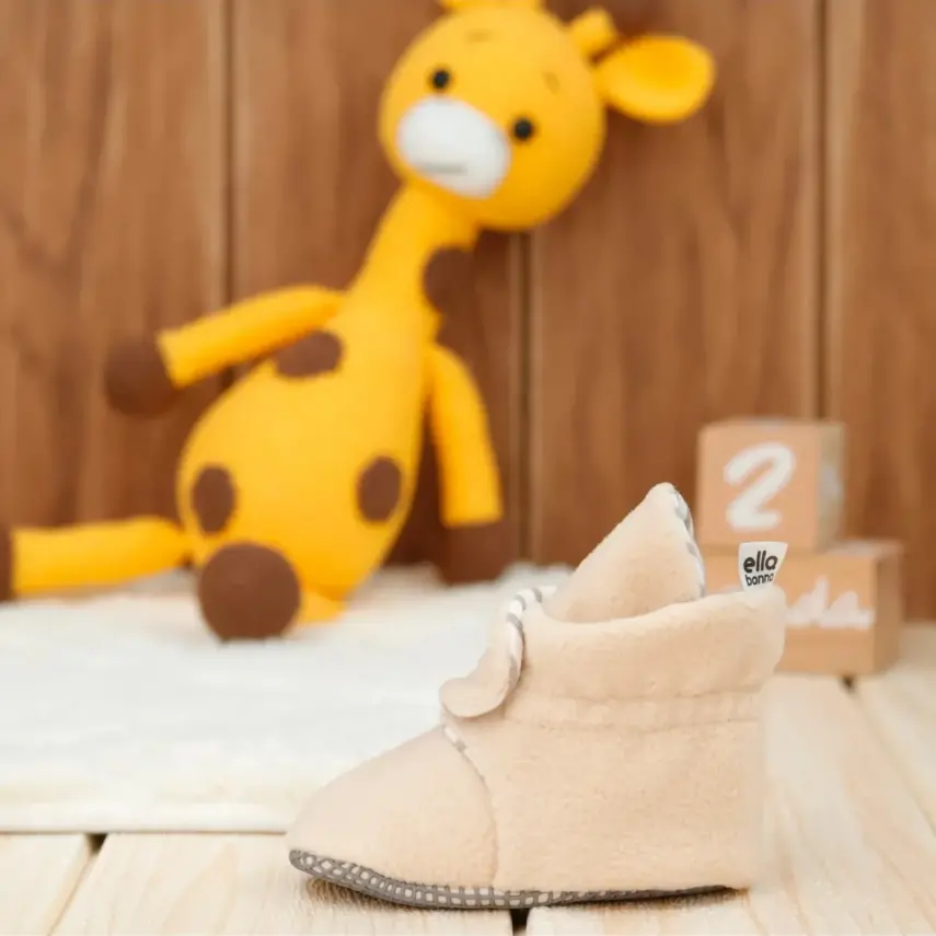 Ella Bonna Unisex Panduf Organik Pamuk Kaydırmaz Taban Bej - 10