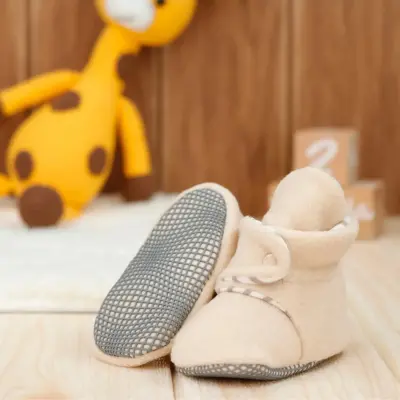 Ella Bonna Unisex Panduf Organik Pamuk Kaydırmaz Taban Bej - 4