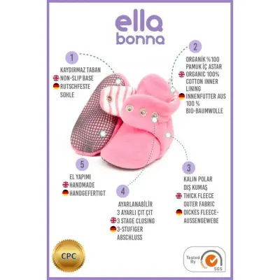 Ella Bonna Unisex Panduf Organik Pamuk Kaydırmaz Taban Pembe - 4