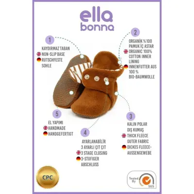 Ella Bonna Unisex Panduf Organik Pamuk Kaydırmaz Taban Taba - 3
