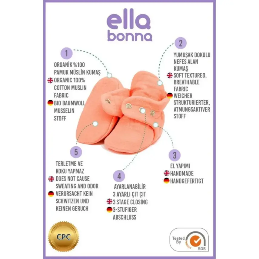 Ella Bonna Unisex Panduf Organik Pamuk Müslin Gül Kurusu - 7
