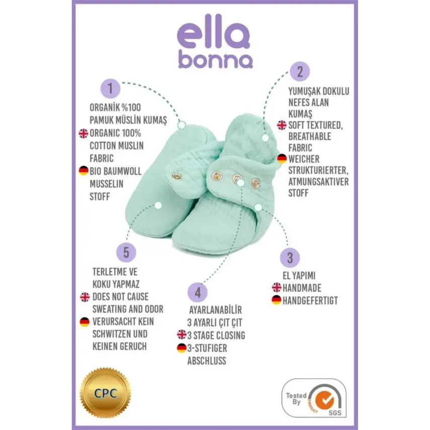 Ella Bonna Unisex Panduf Organik Pamuk Müslin Mint Yeşili - 5