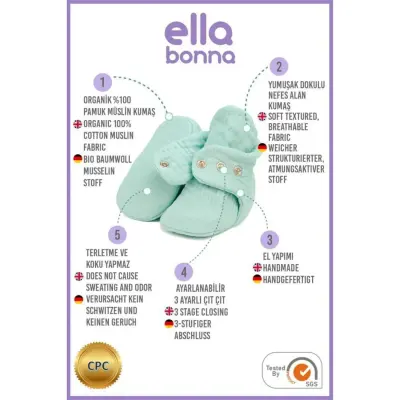 Ella Bonna Unisex Panduf Organik Pamuk Müslin Mint Yeşili - 14