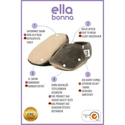 Ella Bonna Unisex Patik Kadife Kaydırmaz Taban Antrasit - 8