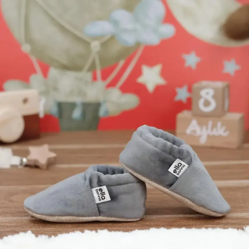Ella Bonna Unisex Patik Kadife Kaydırmaz Taban Gri - 13