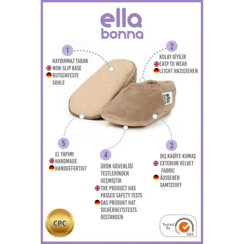 Ella Bonna Unisex Patik Kadife Kaydırmaz Taban Vizon - 5