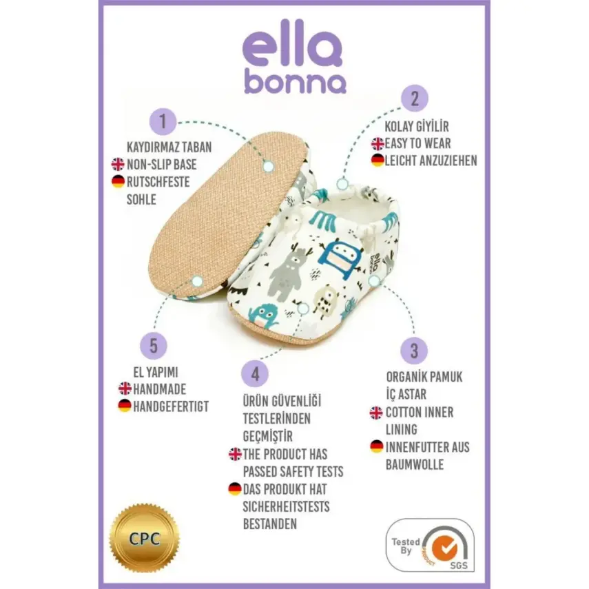 Ella Bonna Unisex Patik Kaydırmaz Taban Sevimli Canavarlar - 12