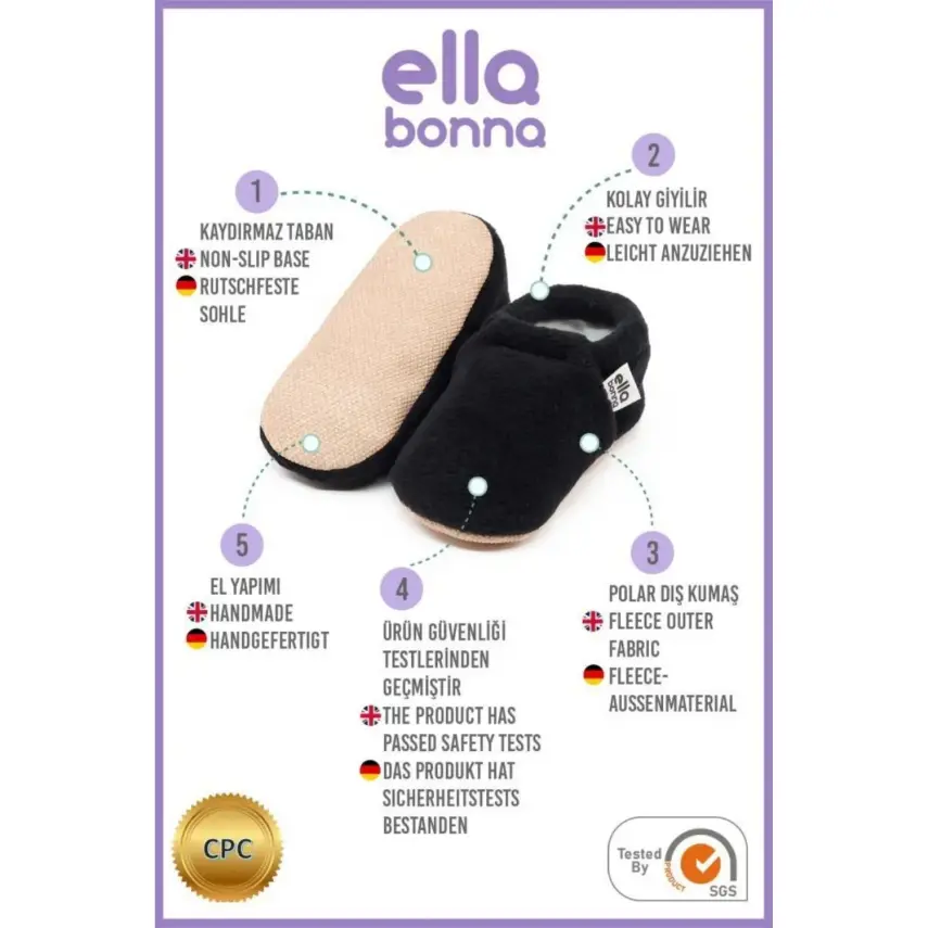 Ella Bonna Unisex Patik Organik Pamuk Kaydırmaz Taban Antrasit - 4