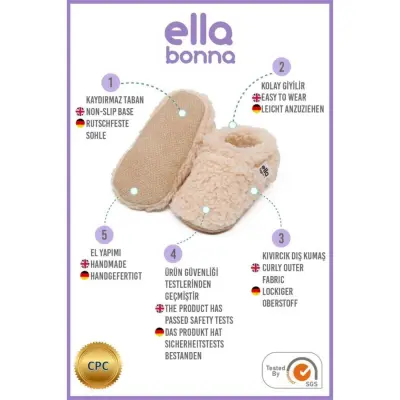 Ella Bonna Unisex Patik Organik Pamuk Kaydırmaz Taban Bej - 4