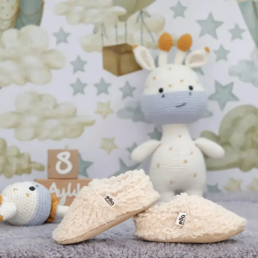 Ella Bonna Unisex Patik Organik Pamuk Kaydırmaz Taban Bej - 15