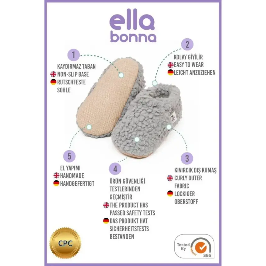 Ella Bonna Unisex Patik Organik Pamuk Kaydırmaz Taban Gri - 3