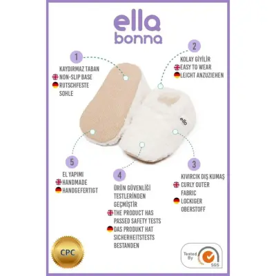 Ella Bonna Unisex Patik Organik Pamuk Kaydırmaz Taban Kırık Beyaz - 15
