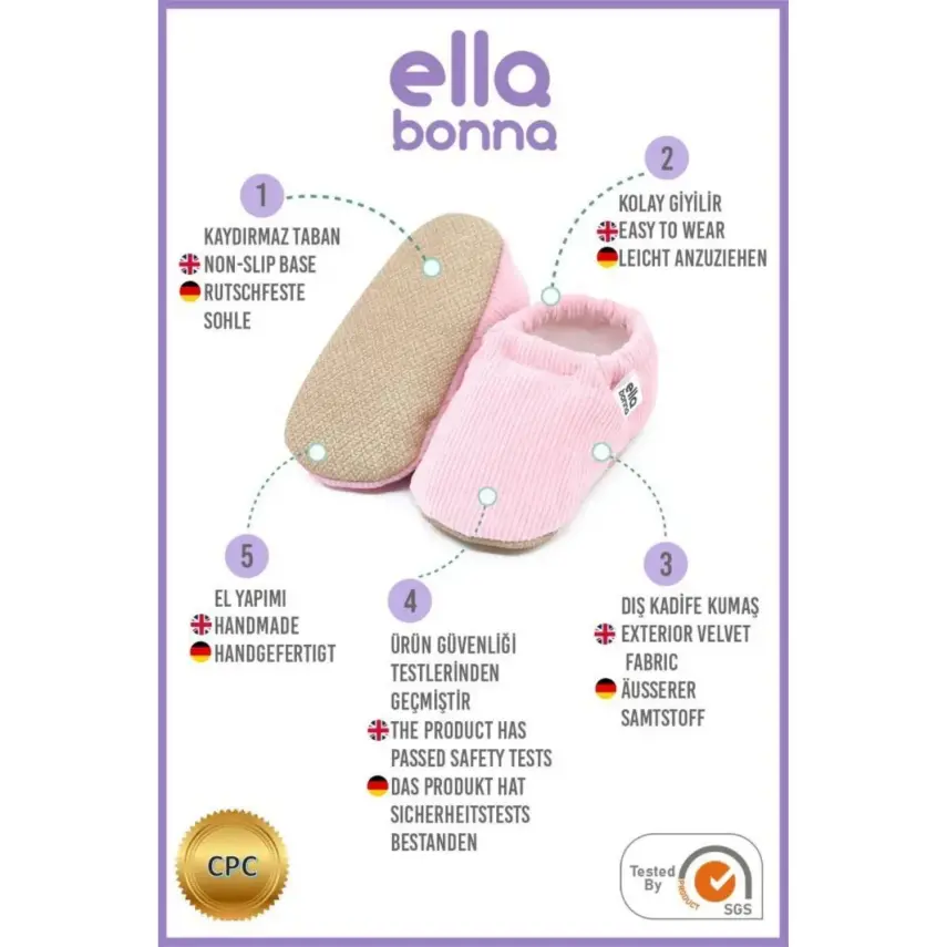 Ella Bonna Unisex Patik Organik Pamuk Kaydırmaz Taban Pembe - 4