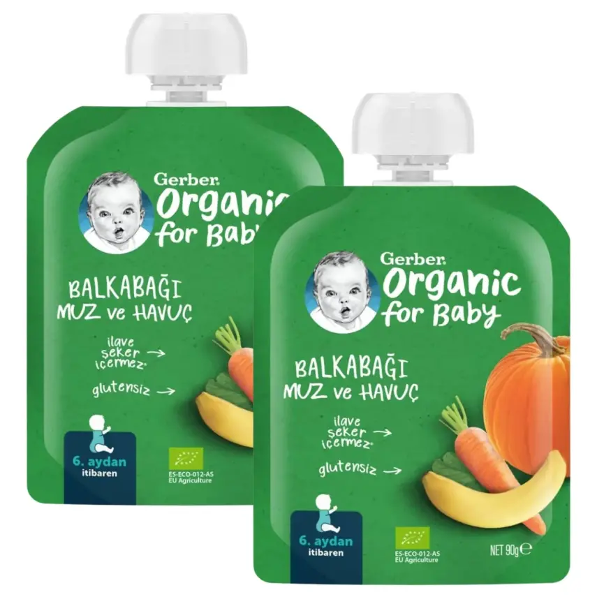 Gerber Organik Balkabaklı Muzlu Havuçlu Meyve Püresi 90 gr x2 Adet - 1