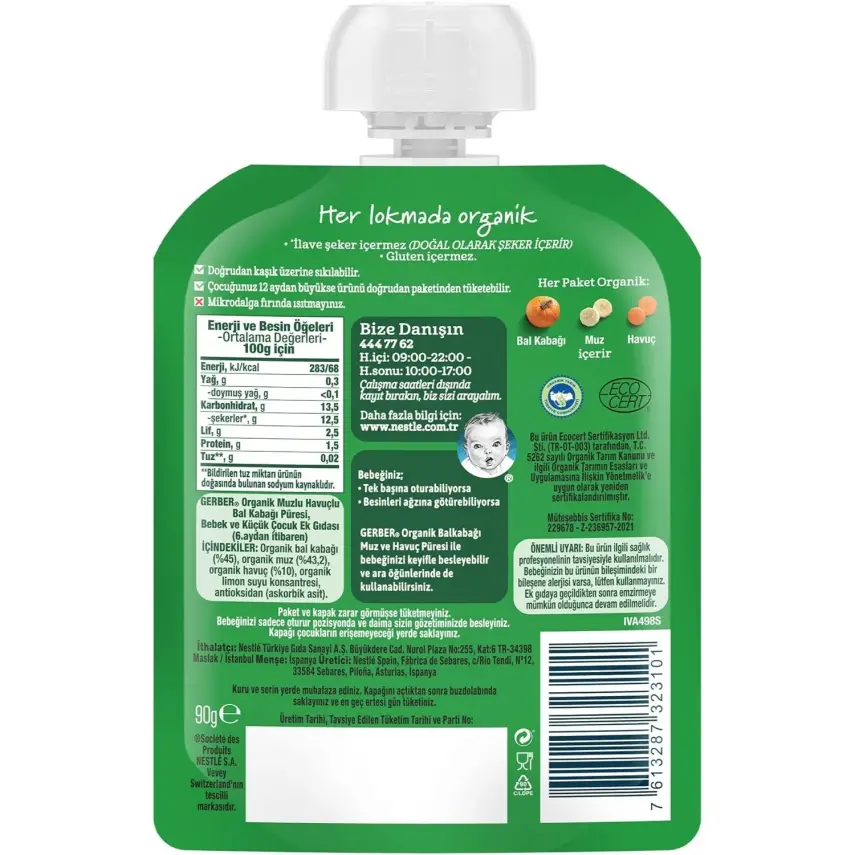 Gerber Organik Balkabaklı Muzlu Havuçlu Meyve Püresi 90 gr x2 Adet - 4