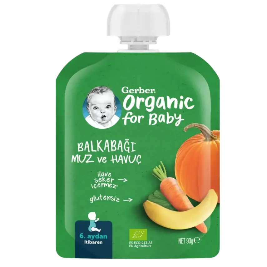 Gerber Organik Balkabaklı Muzlu Havuçlu Meyve Püresi 90 gr x7 - 2