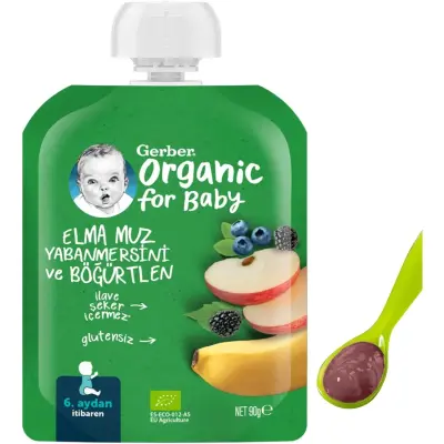 Gerber Organik Elmalı Muzlu Yabanmersinli Böğürtlenli Meyve Püresi 90 gr*7 - 3