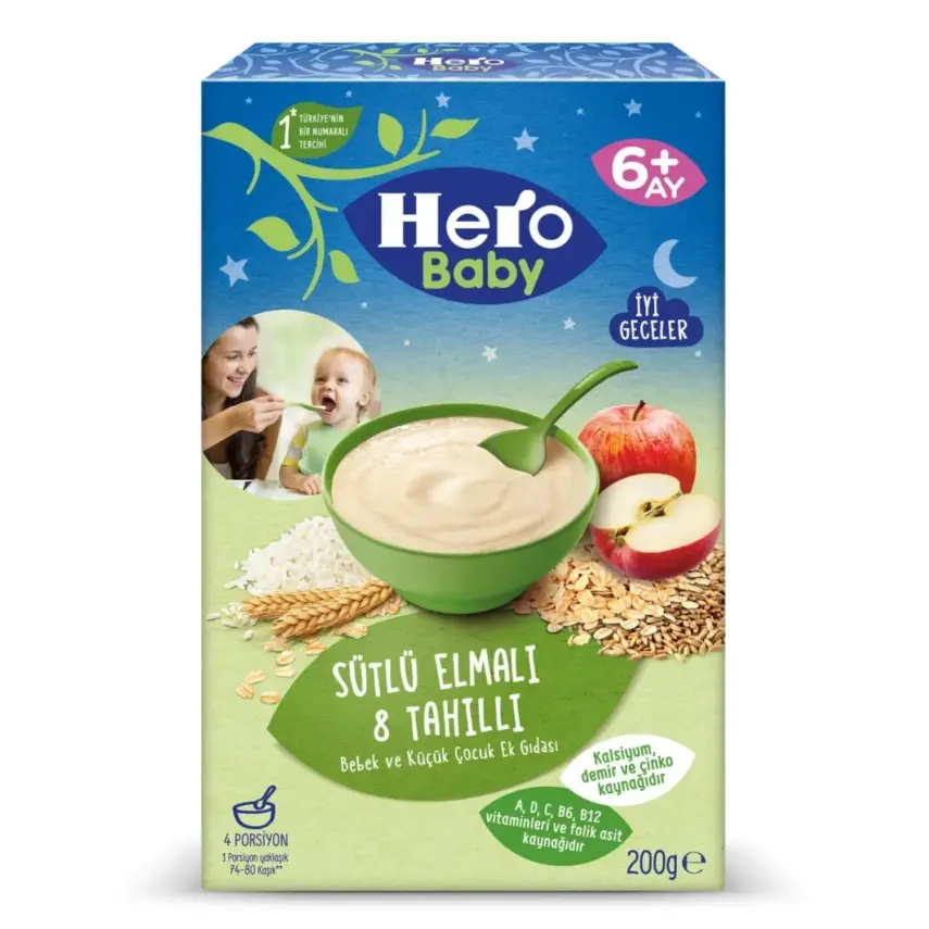Hero Baby Kaşık Maması Sütlü 8 Tahıllı Elmalı 200 gr - 1