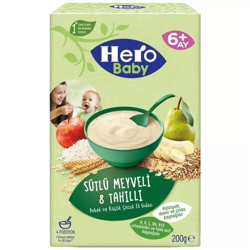 Hero Baby Kaşık Maması Sütlü 8 Tahıllı Meyveli 200 gr - 1