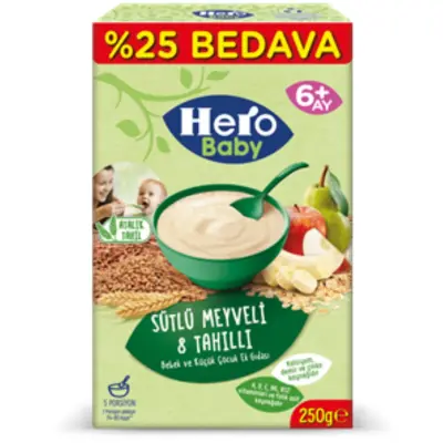Hero Baby Kaşık Maması Sütlü 8 Tahıllı Meyveli 250 gr