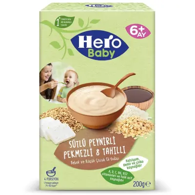 Hero Baby Kaşık Maması Sütlü 8 Tahıllı Peynirli Pekmezli 200 Gr (1)