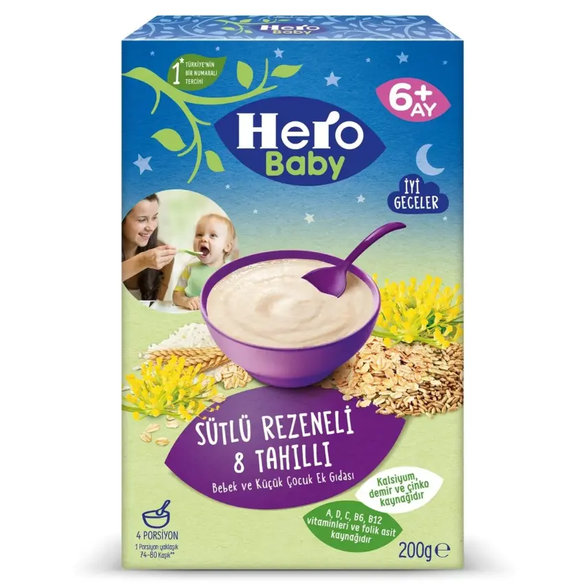 Hero Baby Kaşık Maması Sütlü 8 Tahıllı Rezeneli 200 gr - 2