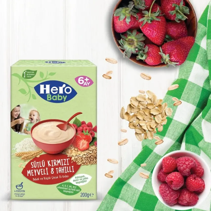 Hero Baby Kaşık Maması Sütlü Kırmızı Meyveli 8 Tahıllı 200 gr - 14