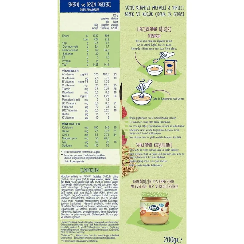 Hero Baby Kaşık Maması Sütlü Kırmızı Meyveli 8 Tahıllı 200 gr - 15