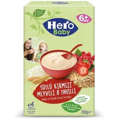 Hero Baby Kaşık Maması Sütlü Kırmızı Meyveli  8 Tahıllı 200 Gr