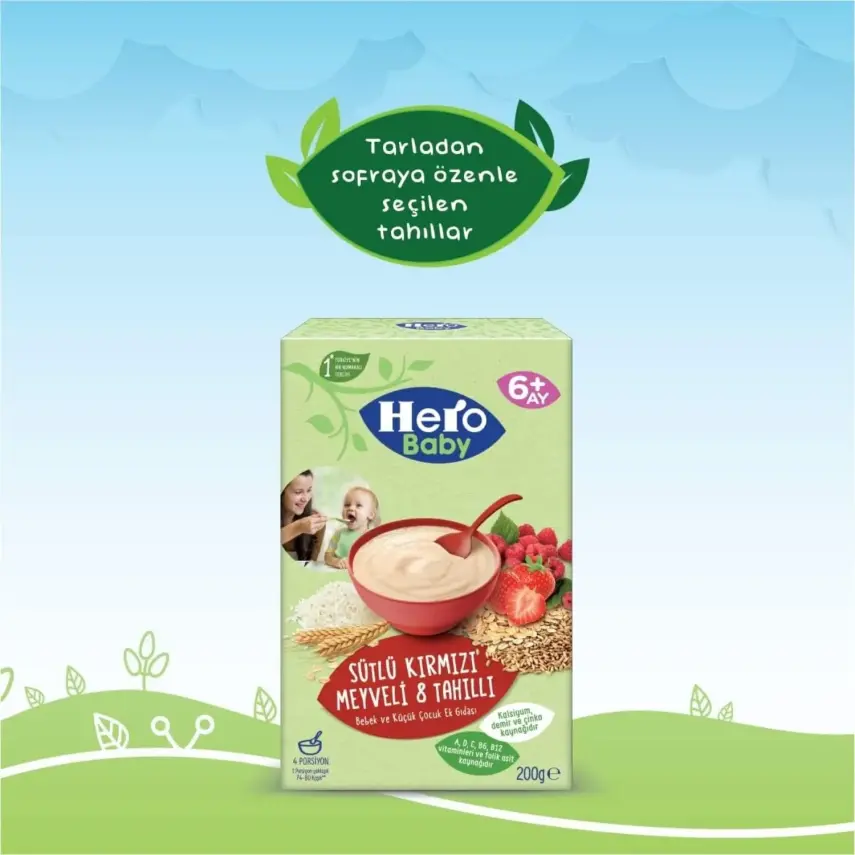 Hero Baby Kaşık Maması Sütlü Kırmızı Meyveli 8 Tahıllı 200 gr - 2