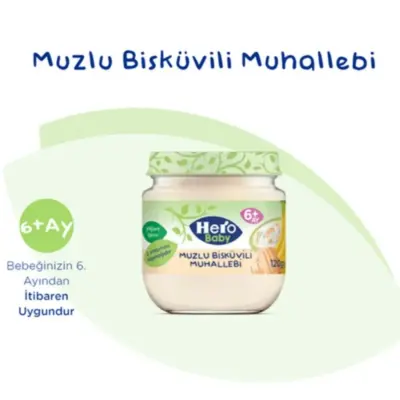 Hero Baby Kavanoz Maması Muzlu Bisküvili Muhallebi 120 gr (1)