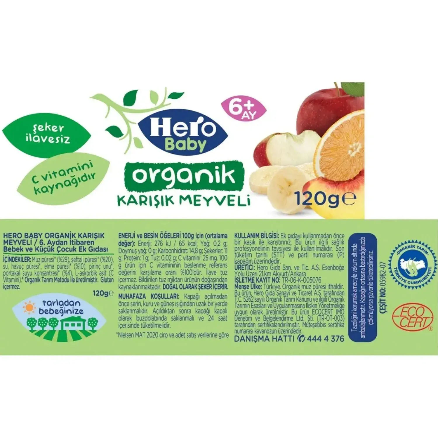 Hero Baby Organik Kavanoz Maması Karışık Meyveli 4X120 Gr