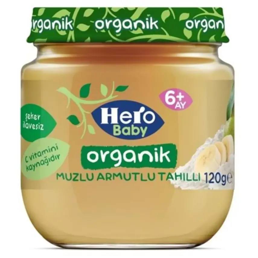 Hero Baby Organik Kavanoz Maması Muz Armut Tahıl 120 Gr - 1