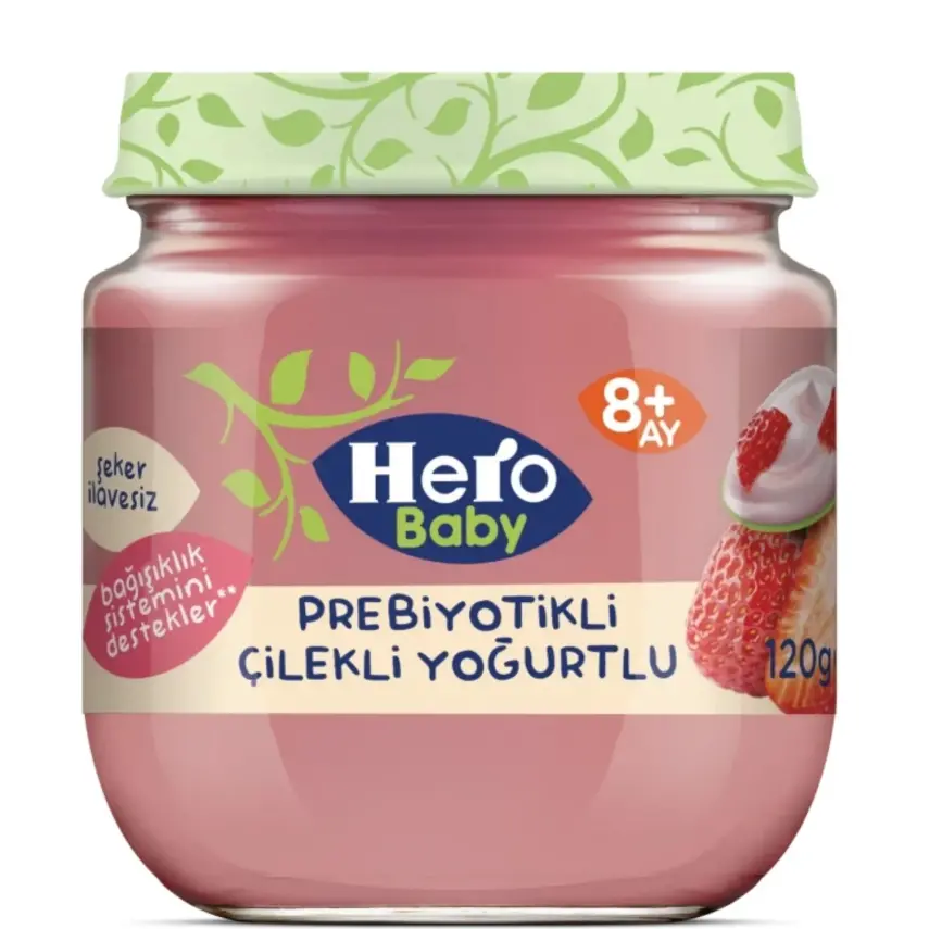 Hero Baby Prebiyotikli Çilekli Yoğurtlu Kavanoz Maması 120 Gr - 1