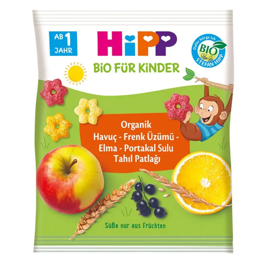 HİPP Organik Havuç Frenk Üzümü Elma Portakal Sulu Tahıl Patlağı 30 gr - 1