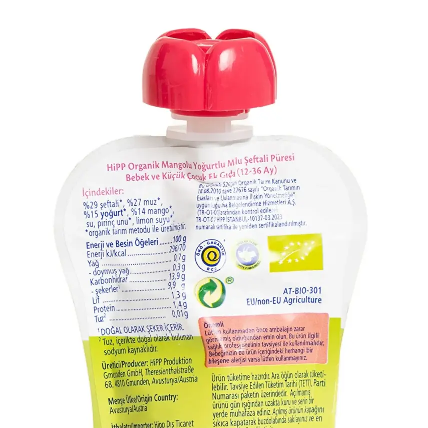 Hipp Organik Mangolu Yoğurtlu Muzlu Şeftali Püresi 100gr - 3