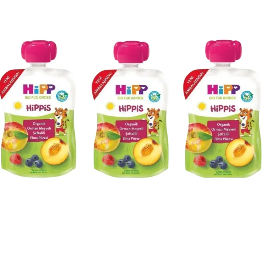 Hipp Organik Orman Meyveli Şeftalili Elma Püresi 100 gr x3 - 1