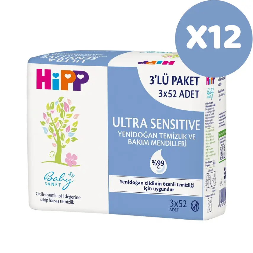 Hipp Ultra Sensitive Yenidoğan Temizlik ve Bakım Islak Mendili 12x52li - 2