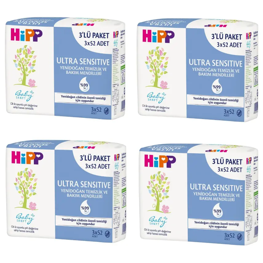 Hipp Ultra Sensitive Yenidoğan Temizlik ve Bakım Islak Mendili 12x52li - 1
